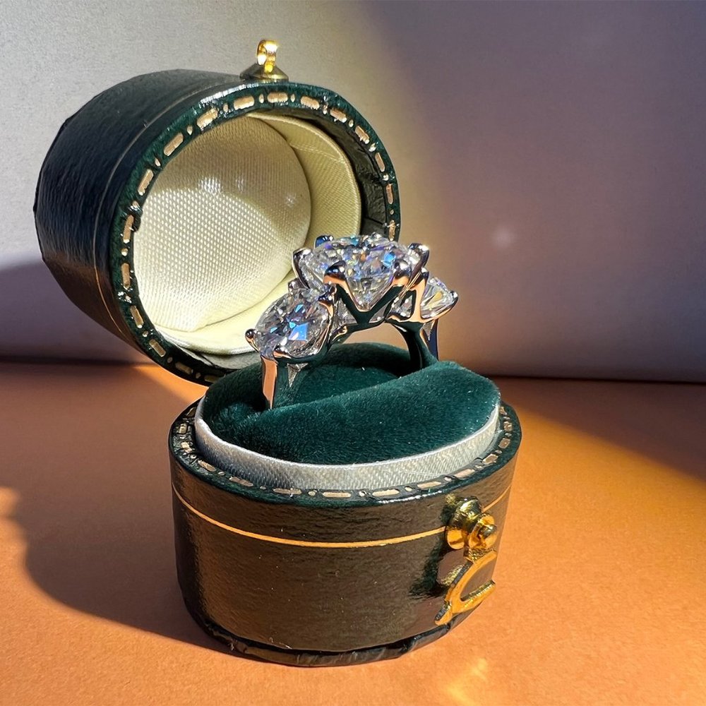 Certified 5ct. t.w. Moissanite Diamond Three Stone Engagement Ring NEW - Picture 9 of 17